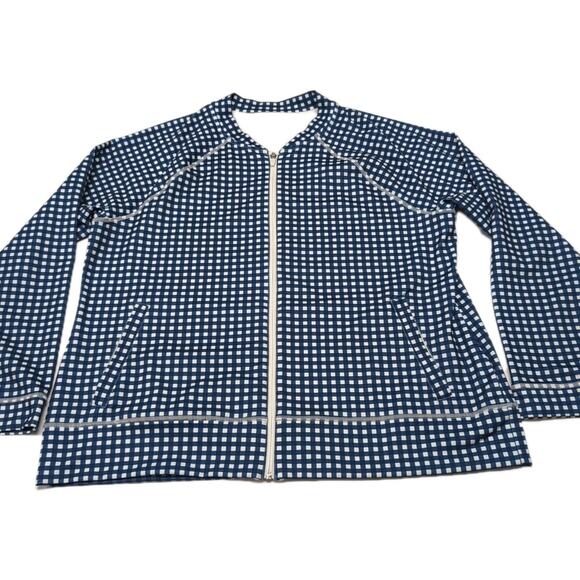 T by Talbots Full Zip Jacket Womens XL Navy White Check Activewear Pockets UPF - Picture 3 of 12